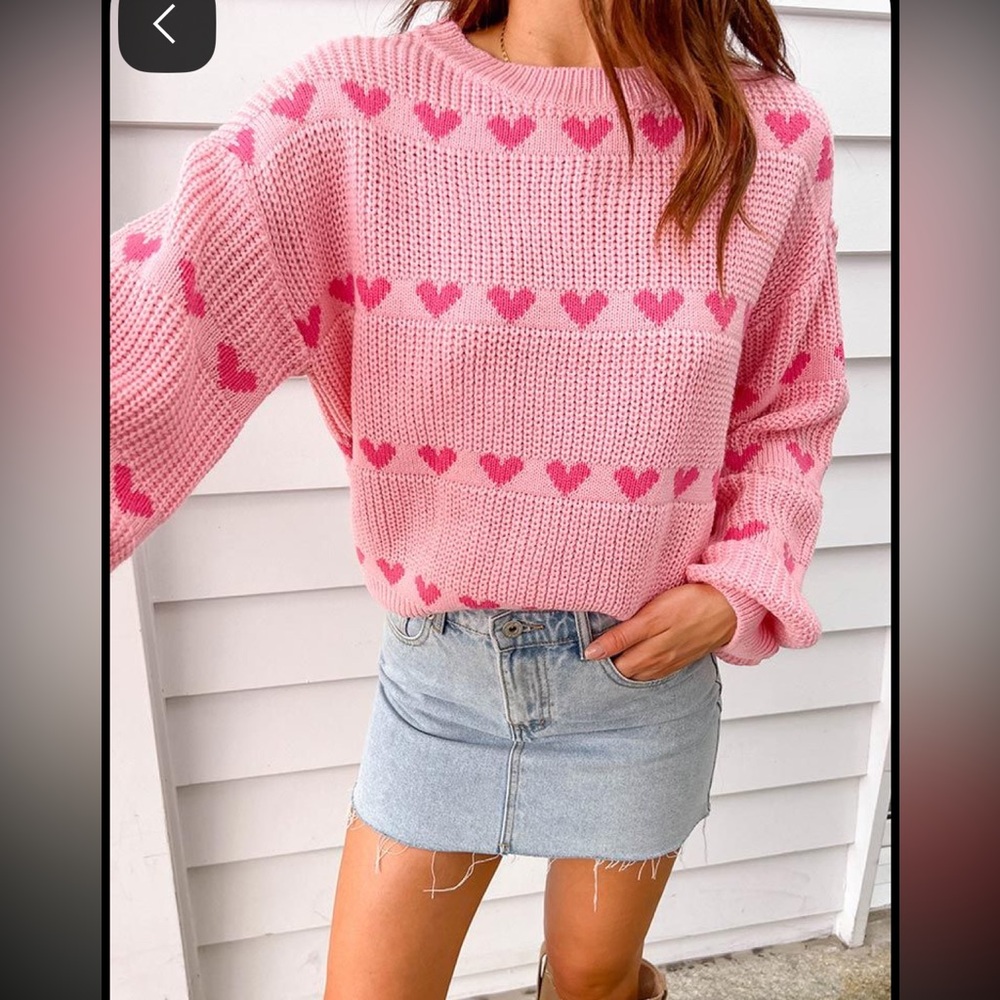 Pink Heart Knit Sweater
